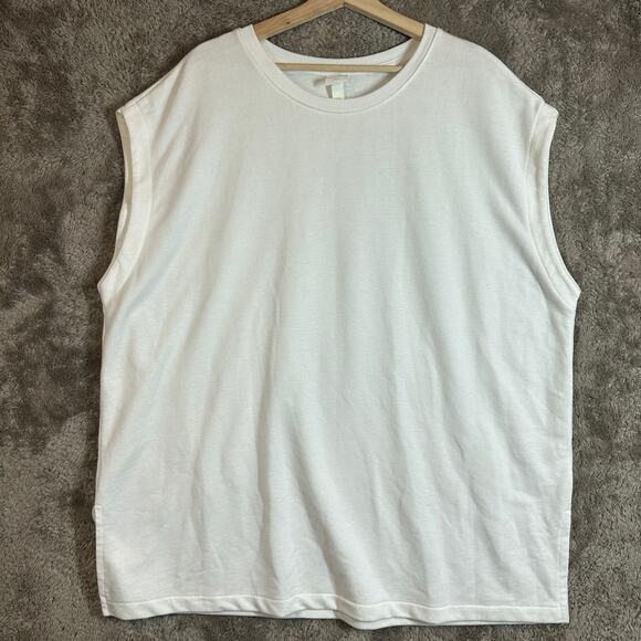 H&M Basics Cream White Tunic Cap Sleeve Top Sweatshirt Sweater XL Women's - Picture 3 of 9